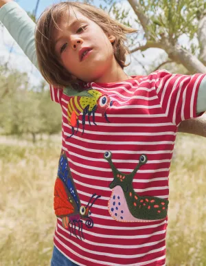 Appliqué Textured T-shirt-Jam Red/Ivory Bugs