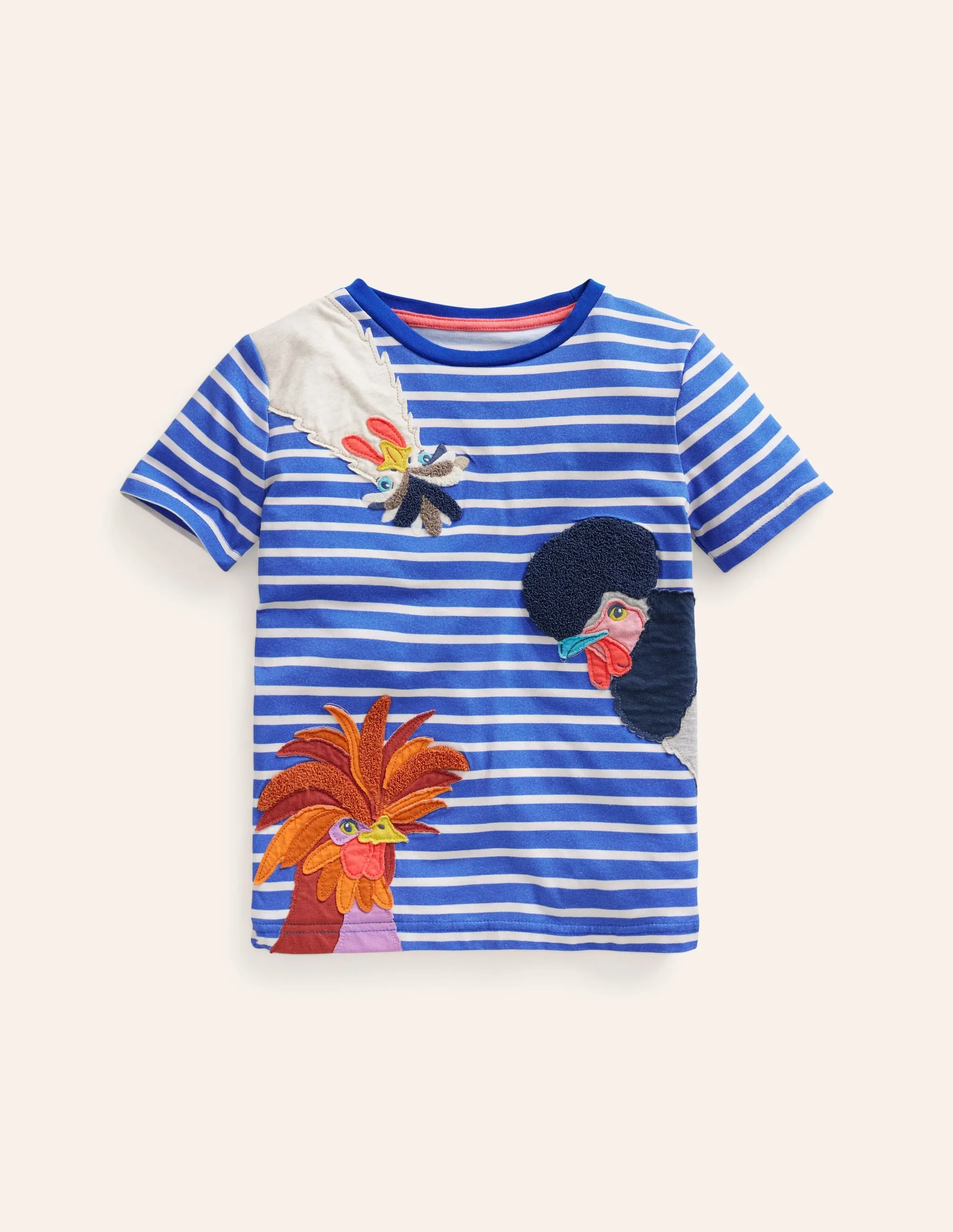 Appliqué Textured T-shirt-Wisteria Blue/Ivory Cockerels