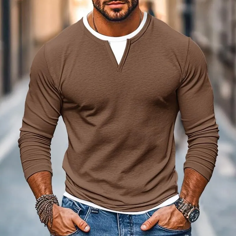 BACKWOODS | Men's Casual Color Matching Fake Two-Piece Double-Layer V-Neck Long-Sleeved T-Shirt