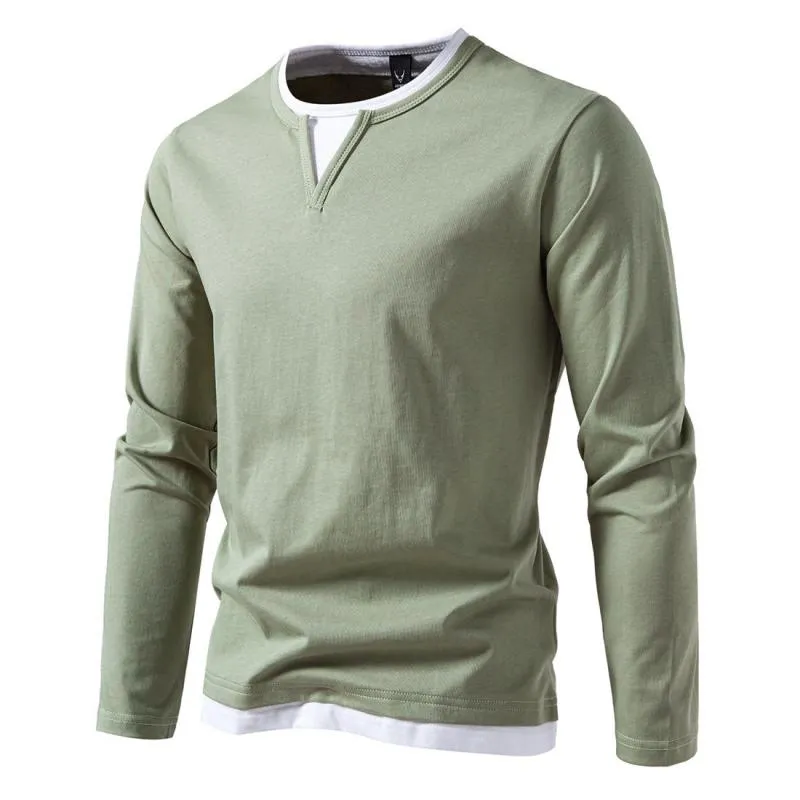 BACKWOODS | Men's Casual Color Matching Fake Two-Piece Double-Layer V-Neck Long-Sleeved T-Shirt