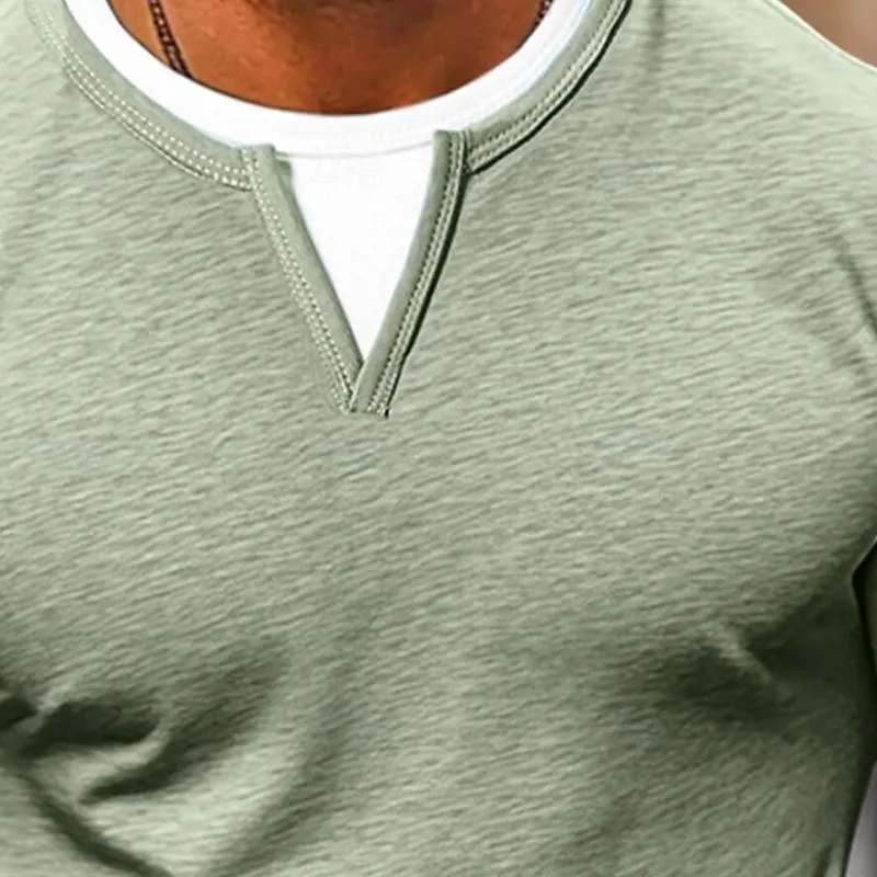 BACKWOODS | Men's Casual Color Matching Fake Two-Piece Double-Layer V-Neck Long-Sleeved T-Shirt