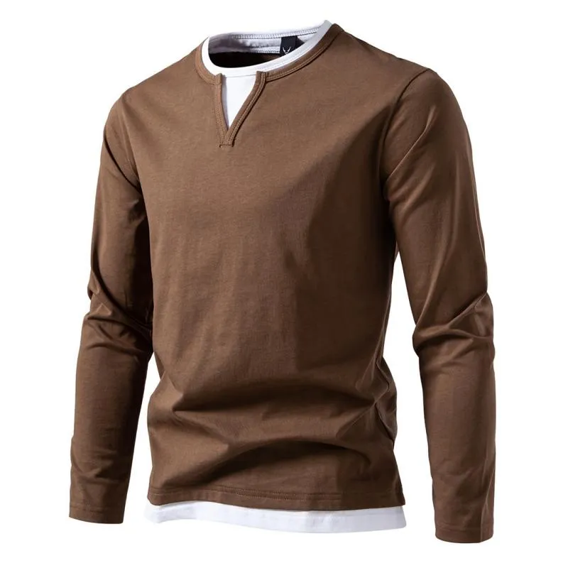 BACKWOODS | Men's Casual Color Matching Fake Two-Piece Double-Layer V-Neck Long-Sleeved T-Shirt