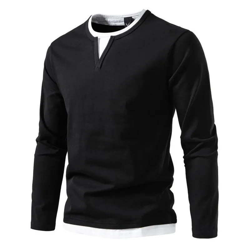 BACKWOODS | Men's Casual Color Matching Fake Two-Piece Double-Layer V-Neck Long-Sleeved T-Shirt