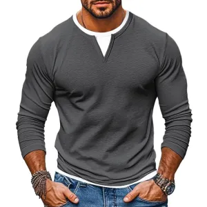 BACKWOODS | Men's Casual Color Matching Fake Two-Piece Double-Layer V-Neck Long-Sleeved T-Shirt