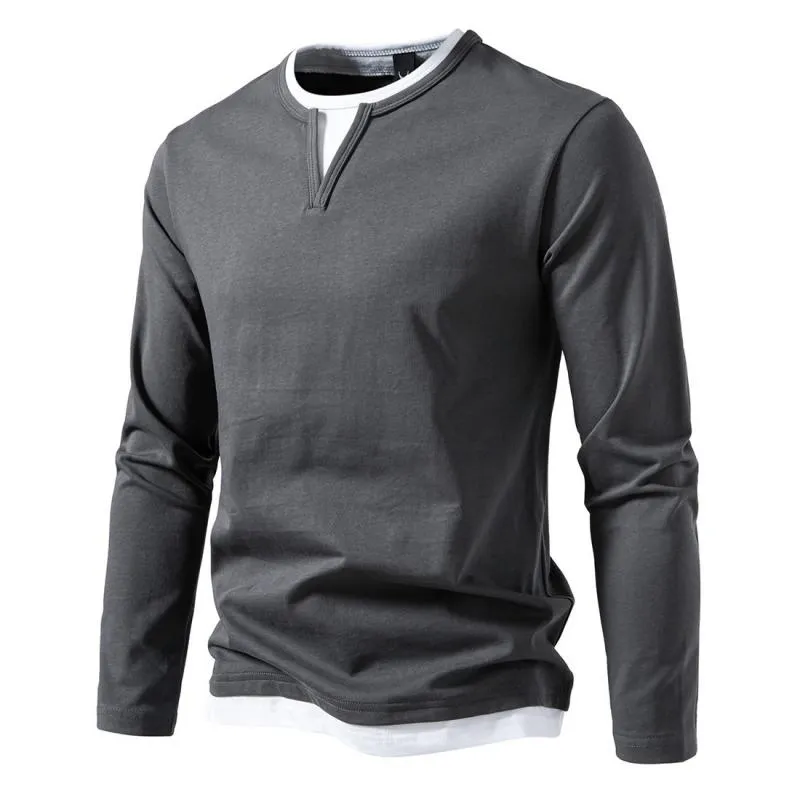 BACKWOODS | Men's Casual Color Matching Fake Two-Piece Double-Layer V-Neck Long-Sleeved T-Shirt