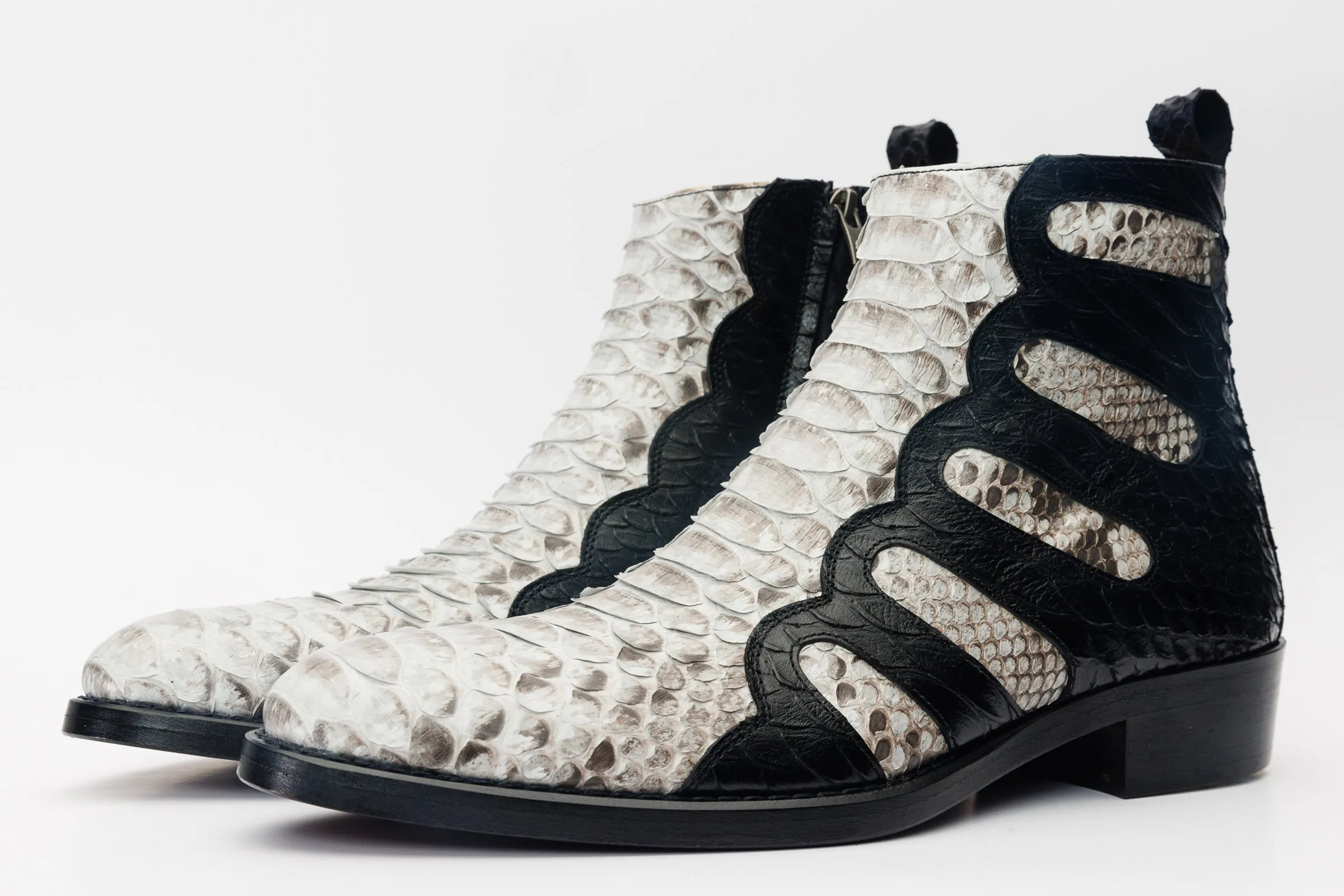 Boss Pythn Snk Black & Natural Zip-Up Leather Men Boot Limited Edition