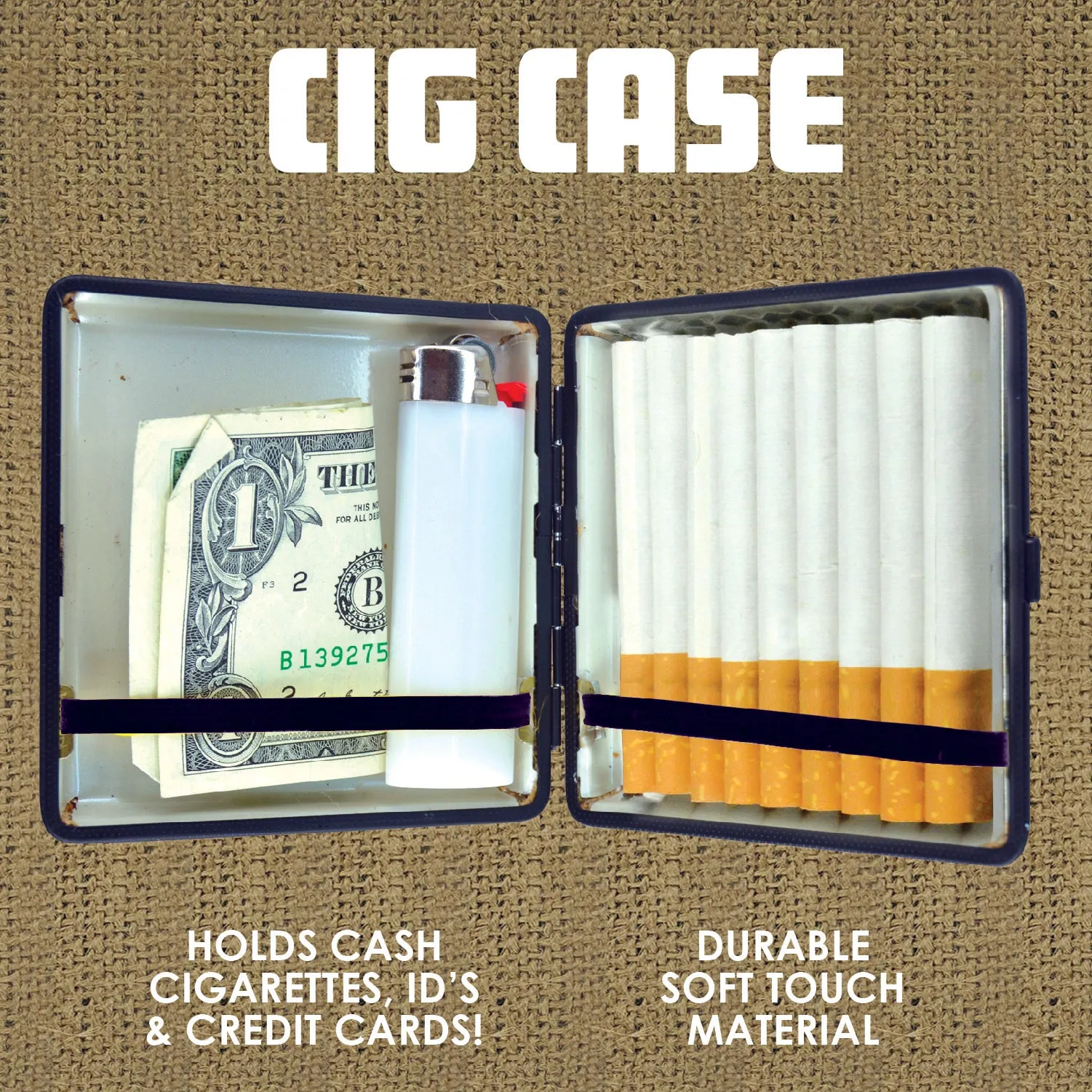 Canvas and Metal Cigarette Case with Hinge - 8 Pieces Per Retail Ready Display 23051