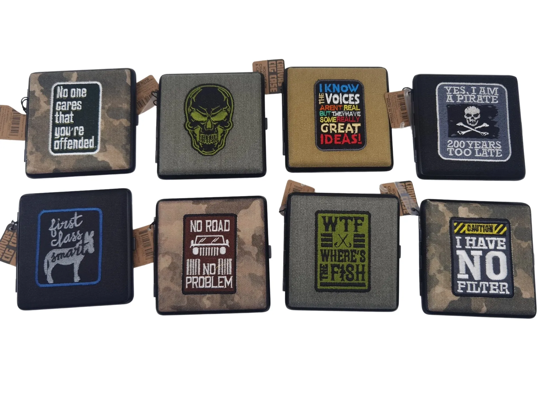 Canvas and Metal Cigarette Case with Hinge - 8 Pieces Per Retail Ready Display 23051