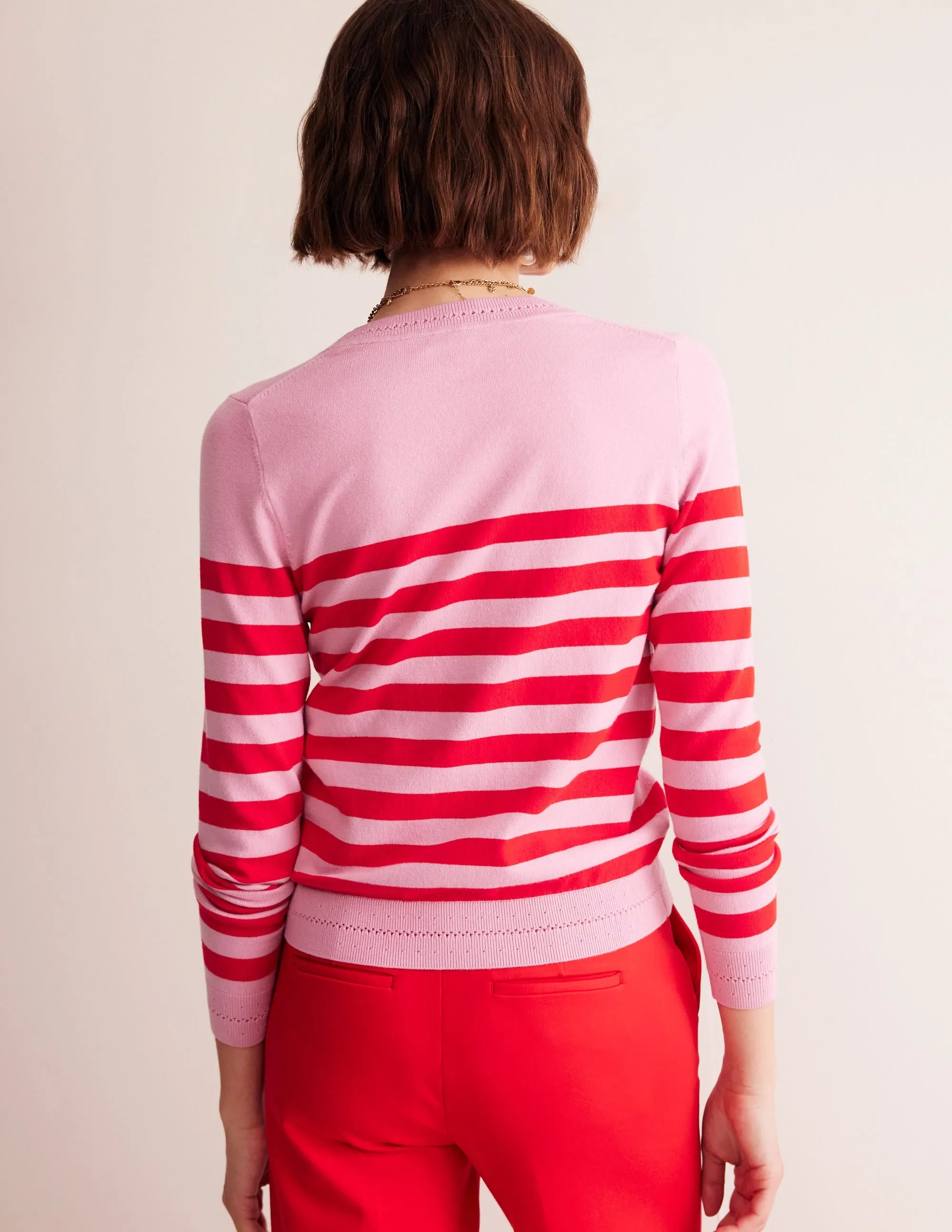Catriona Cotton Crew Jumper-Old Rose Pink, Rouge Red