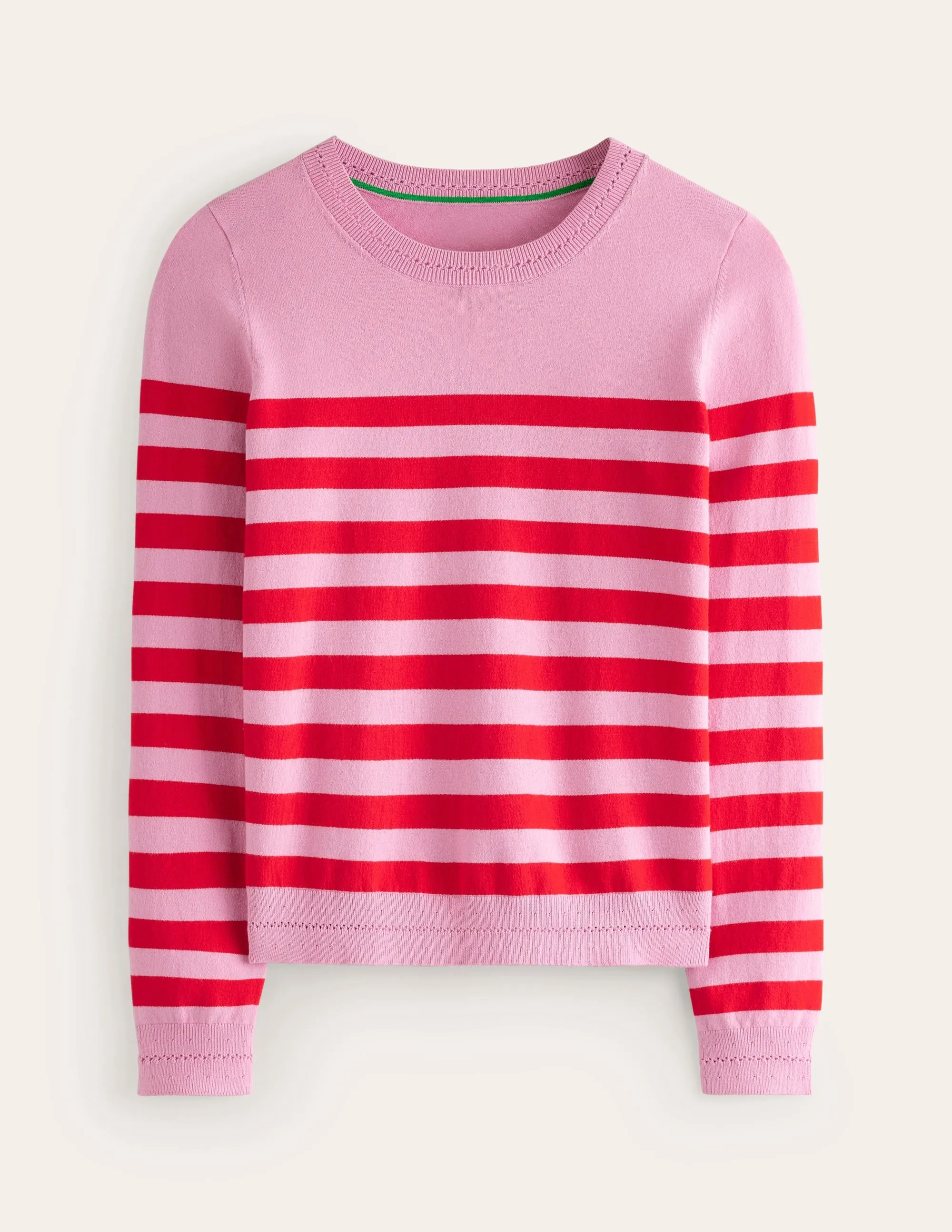 Catriona Cotton Crew Jumper-Old Rose Pink, Rouge Red