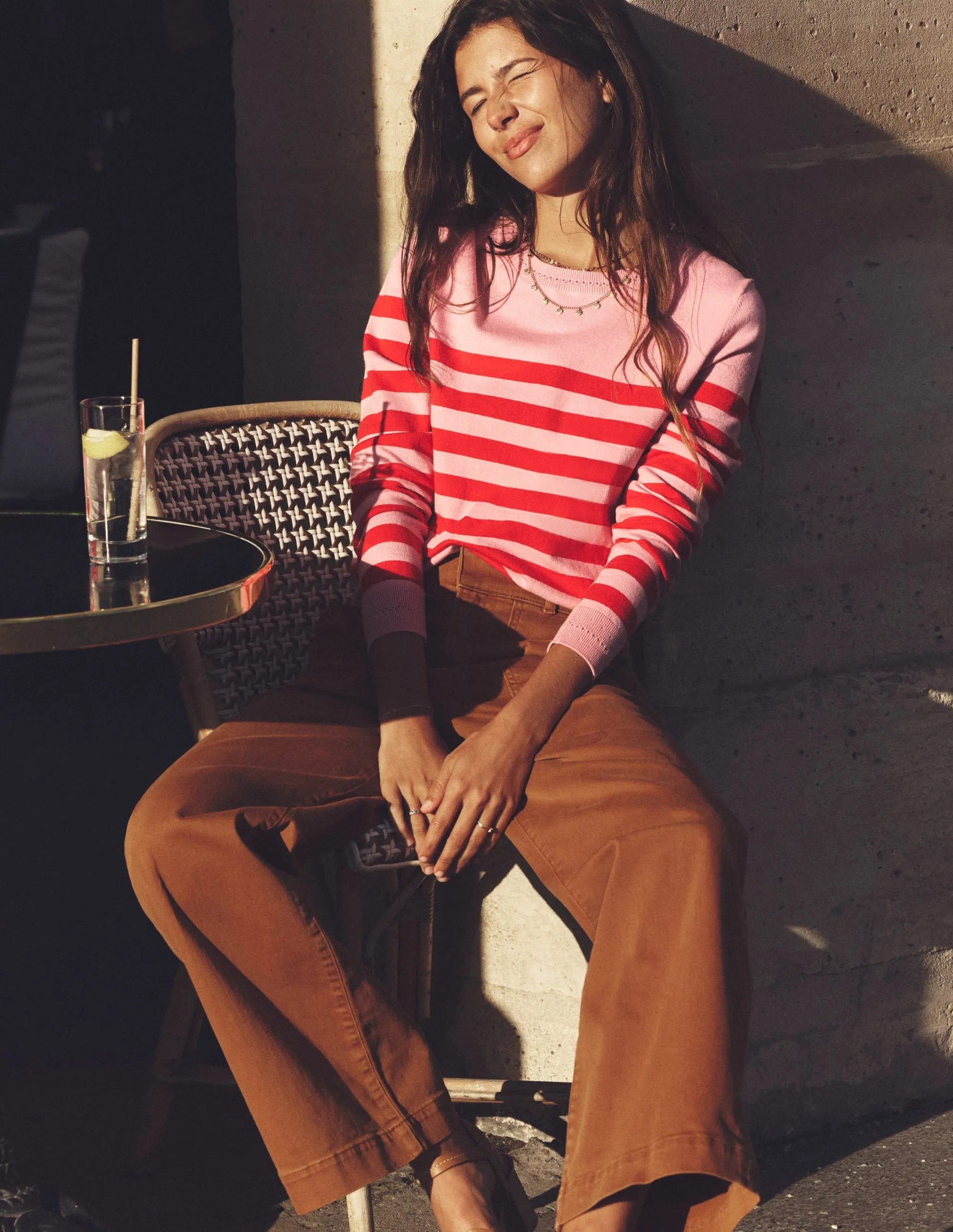Catriona Cotton Crew Jumper-Old Rose Pink, Rouge Red