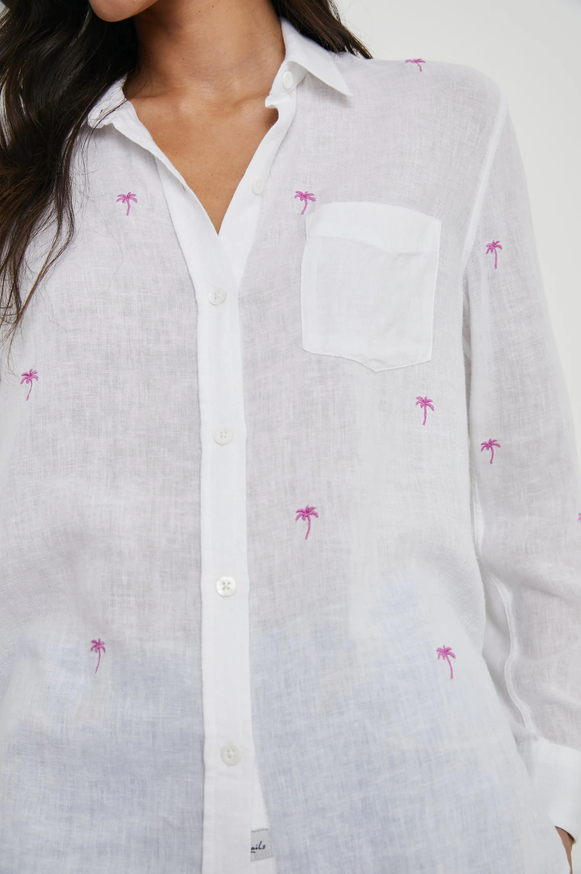 CHARLI SHIRT - FUCHSIA EMBROIDERED PALMS