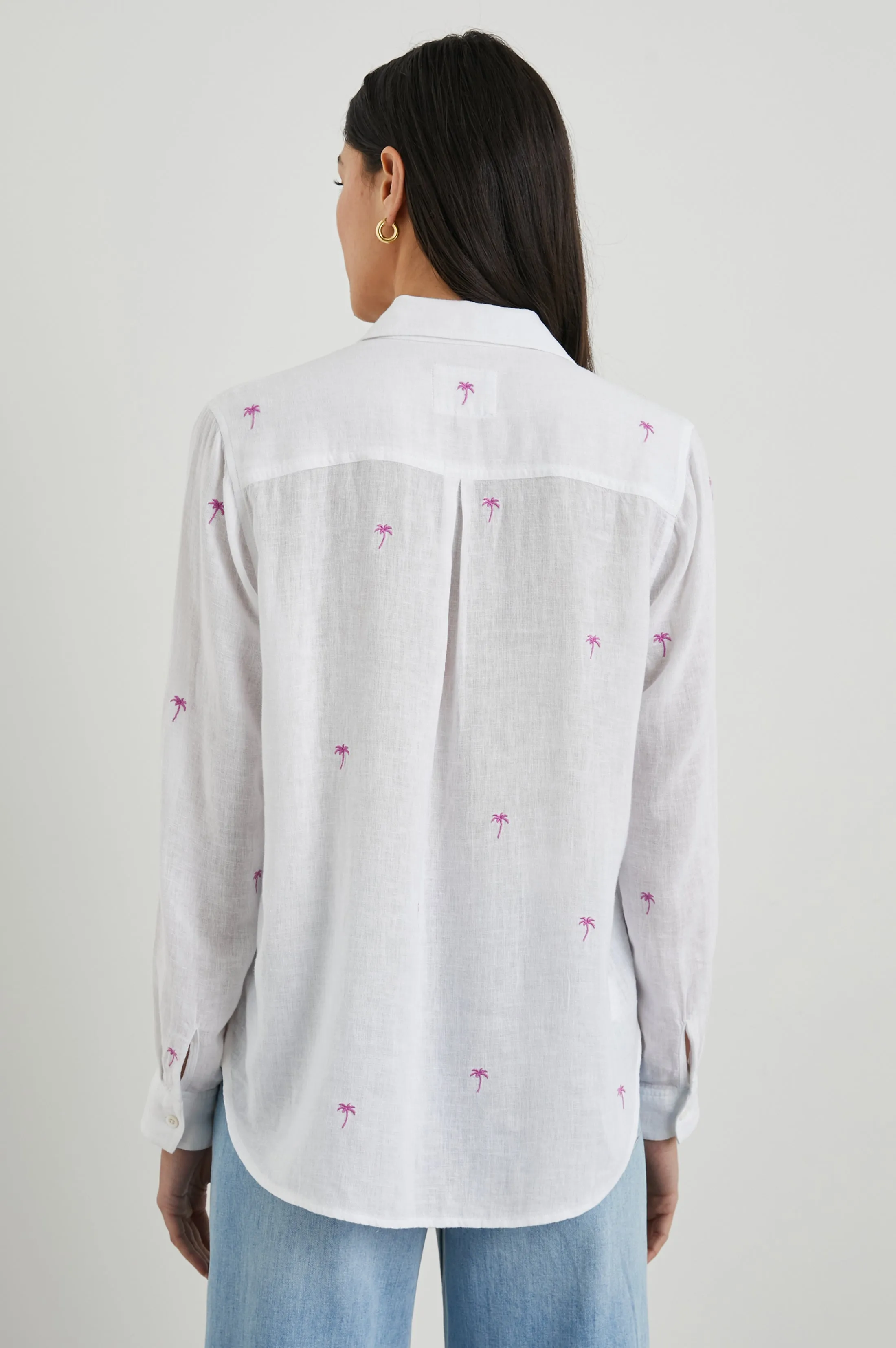 CHARLI SHIRT - FUCHSIA EMBROIDERED PALMS