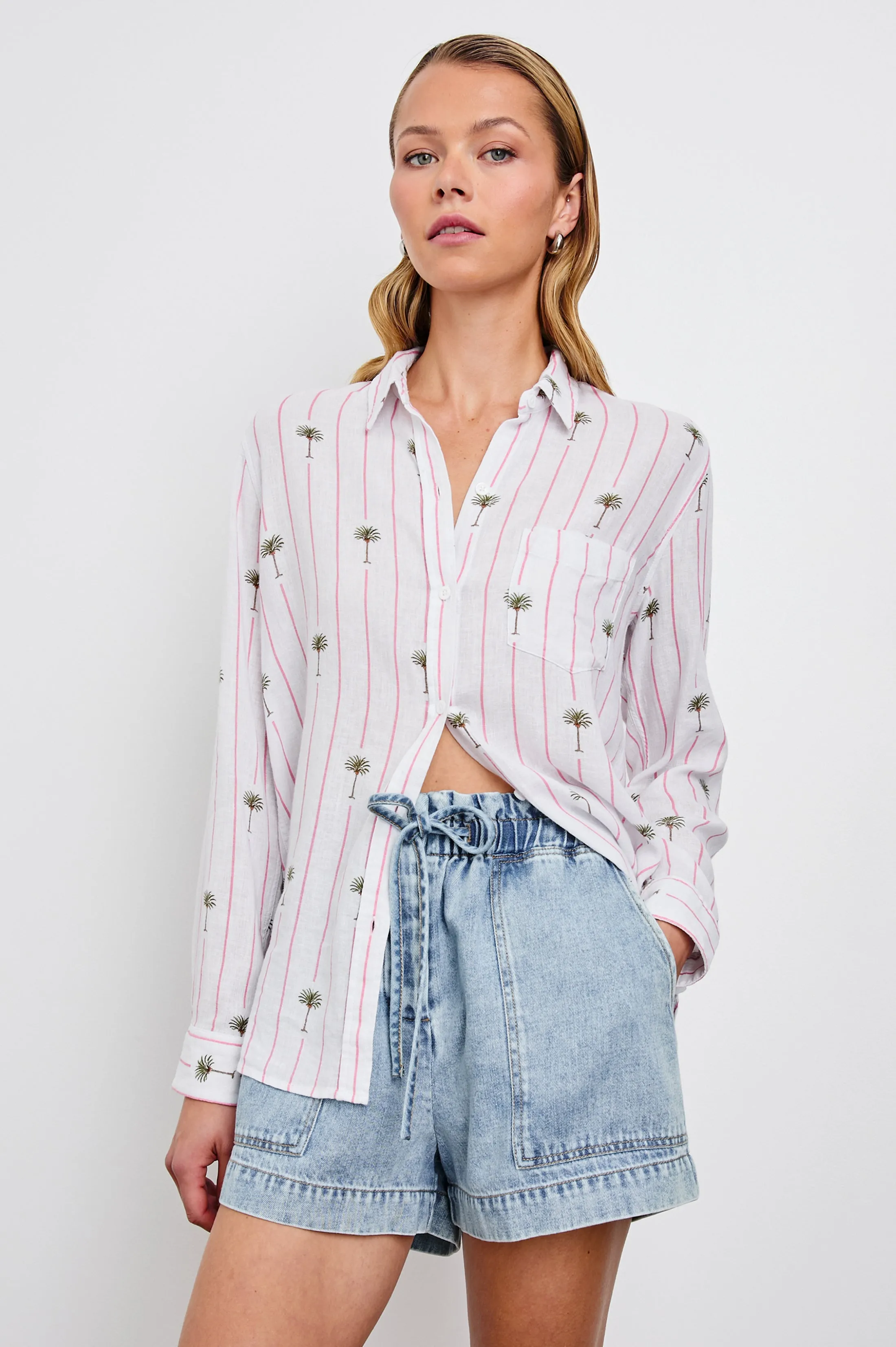 CHARLI SHIRT - PINK PALM STRIPE