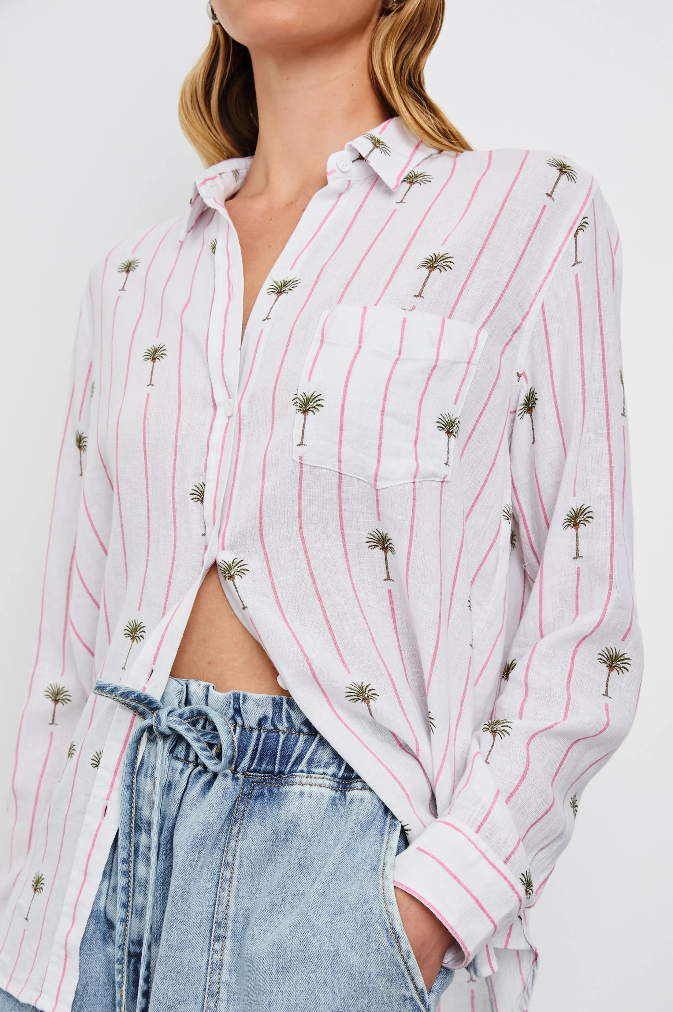 CHARLI SHIRT - PINK PALM STRIPE