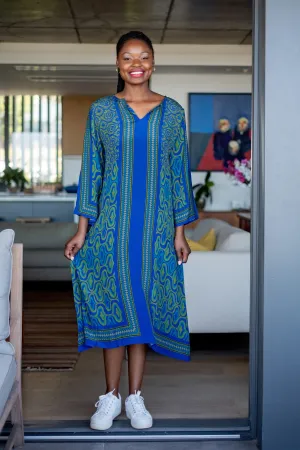 Elenor Dress Blue & Green Stripes