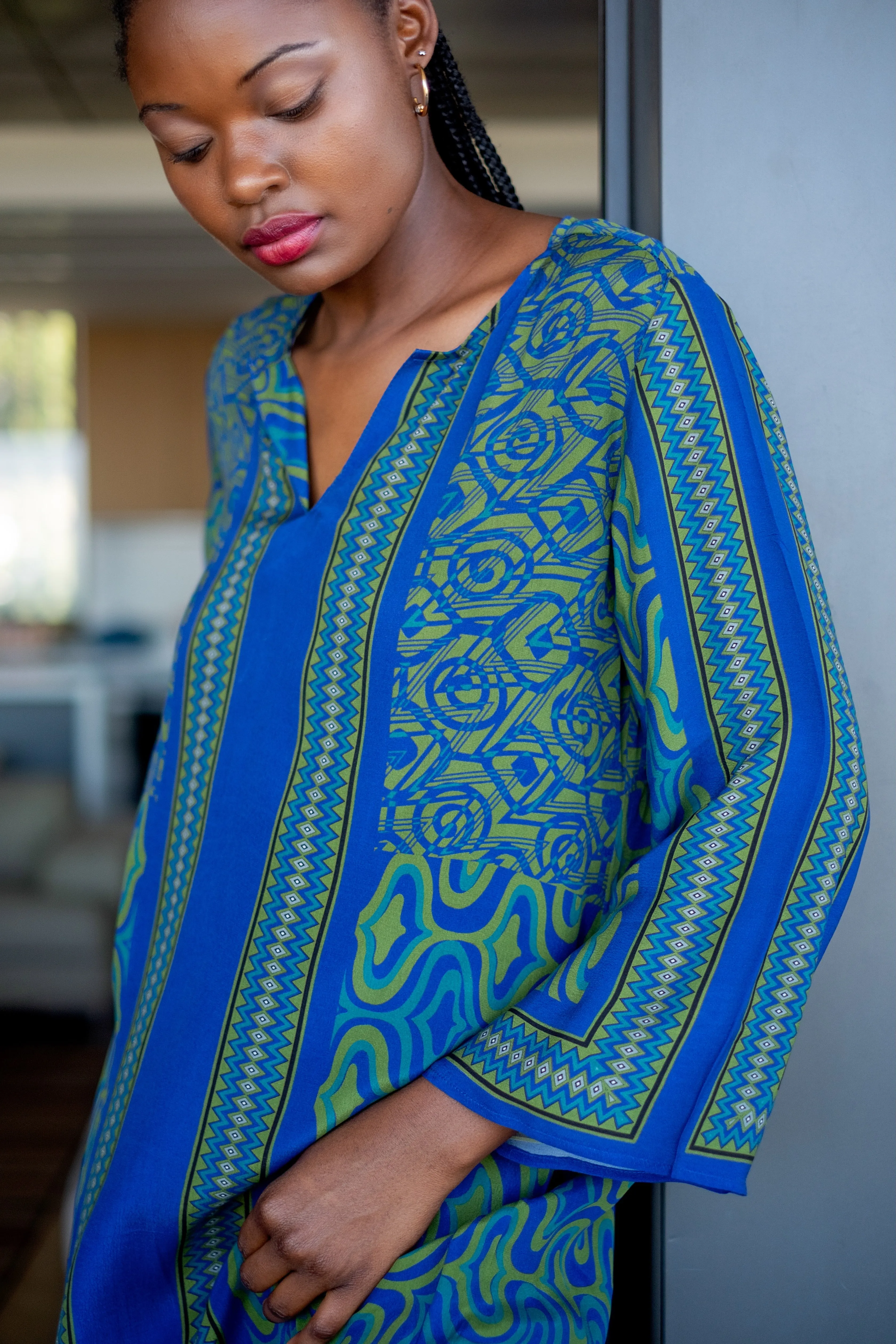 Elenor Dress Blue & Green Stripes