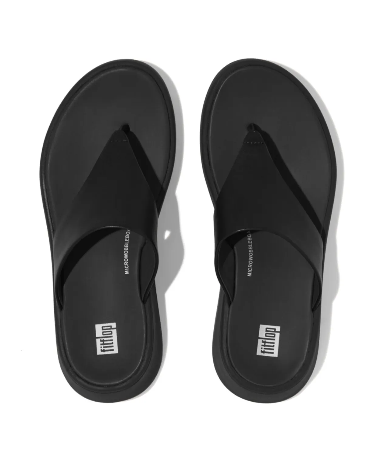 FitFlop F-mode Leather Flatform Black Toe Post Sandals V2