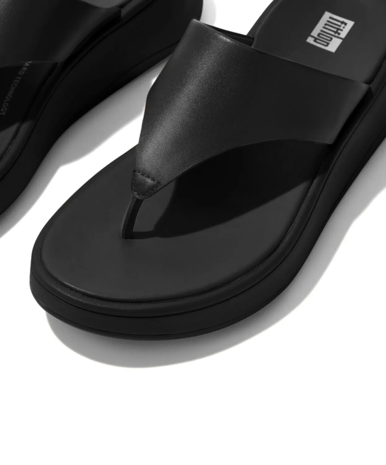 FitFlop F-mode Leather Flatform Black Toe Post Sandals V2