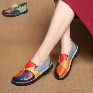 Leather color matching retro flat with soft soles
