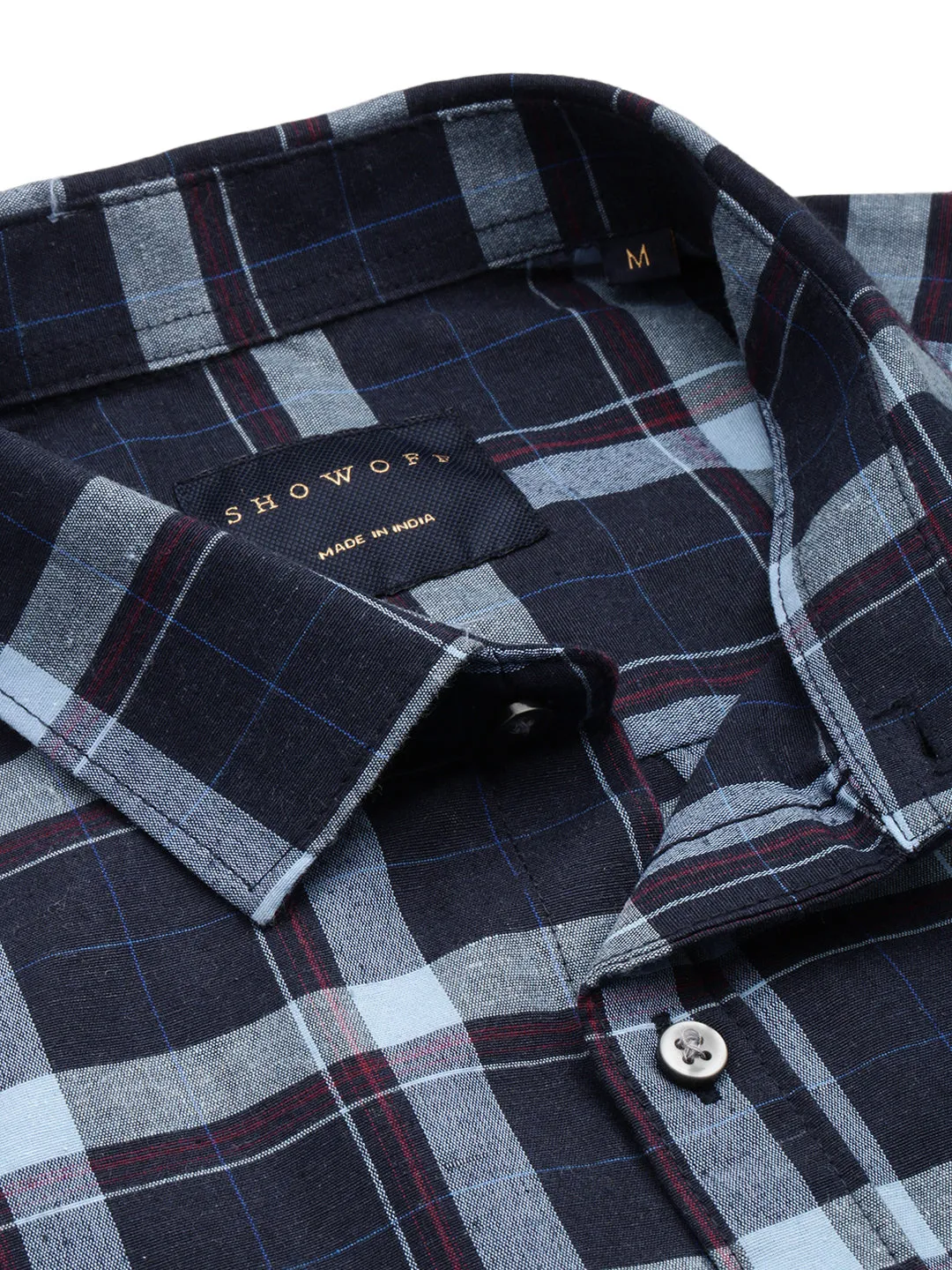 Men Navy Blue Classic Tartan Checked Casual Cotton Shirt