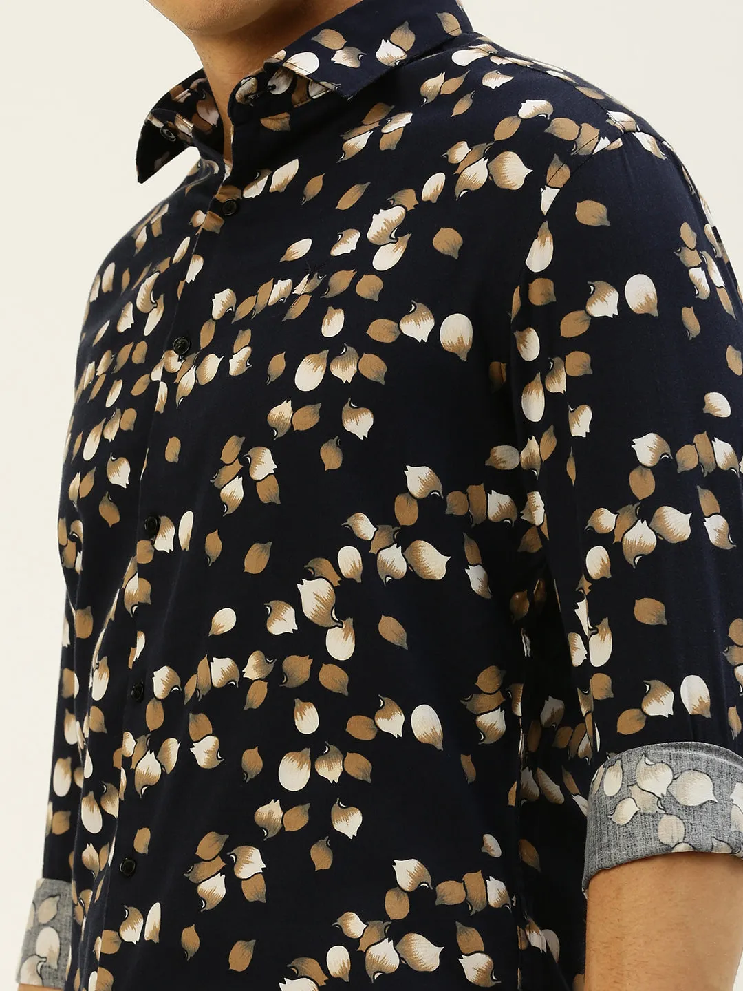 Men Navy Blue Comfort Conversational Printed Cotton Casual Shirt
