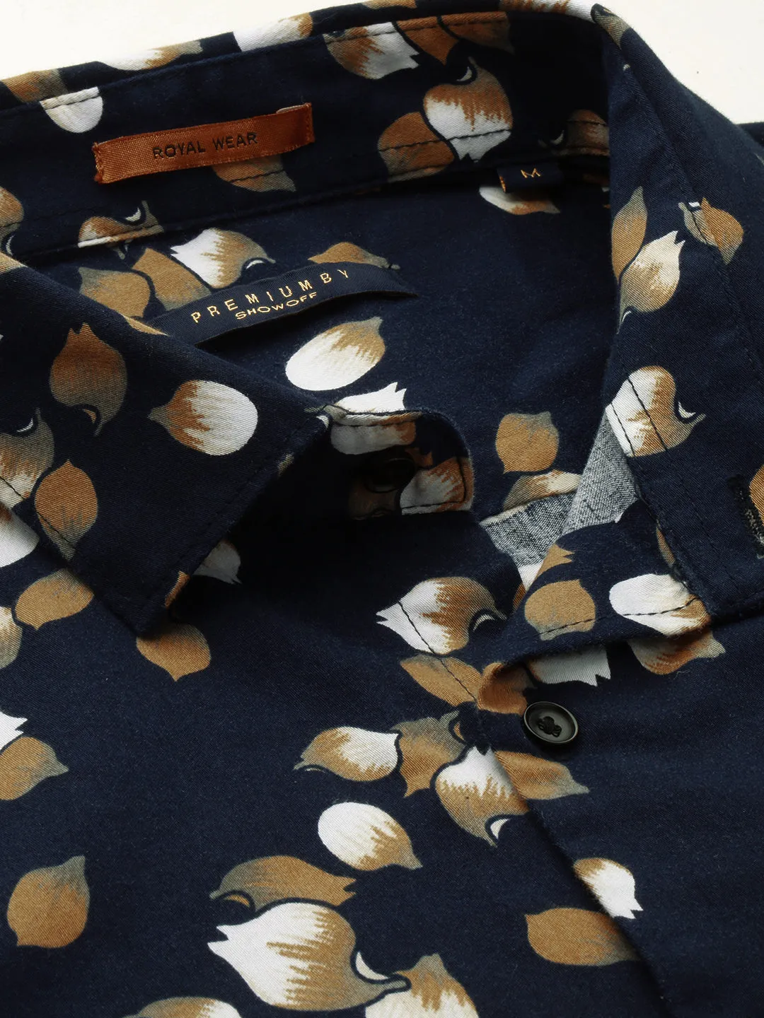 Men Navy Blue Comfort Conversational Printed Cotton Casual Shirt