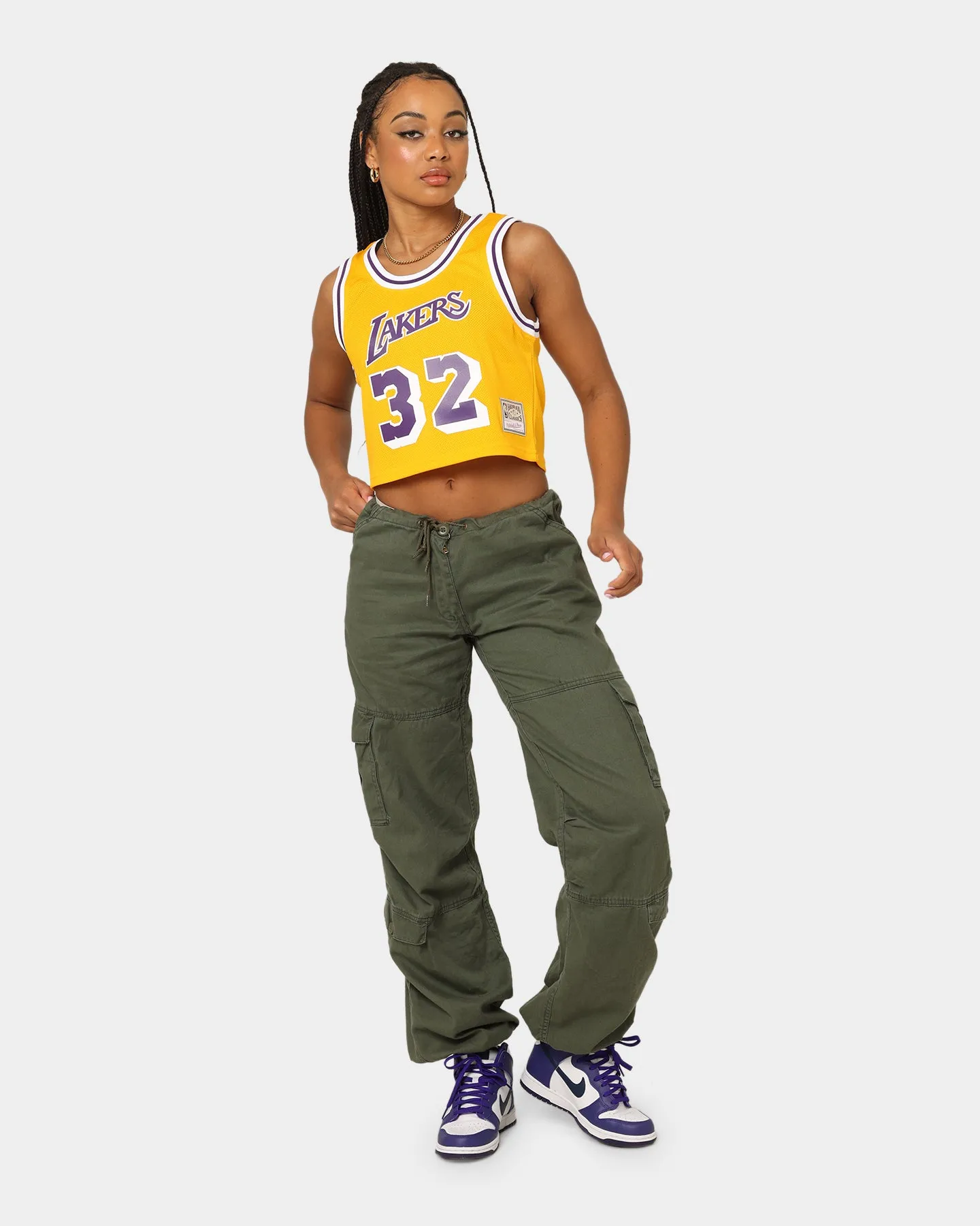 Mitchell & Ness Women's Los Angeles Lakers Earvin "Magic" Johnson #32 NBA Cropped Jersey Yellow/Purple