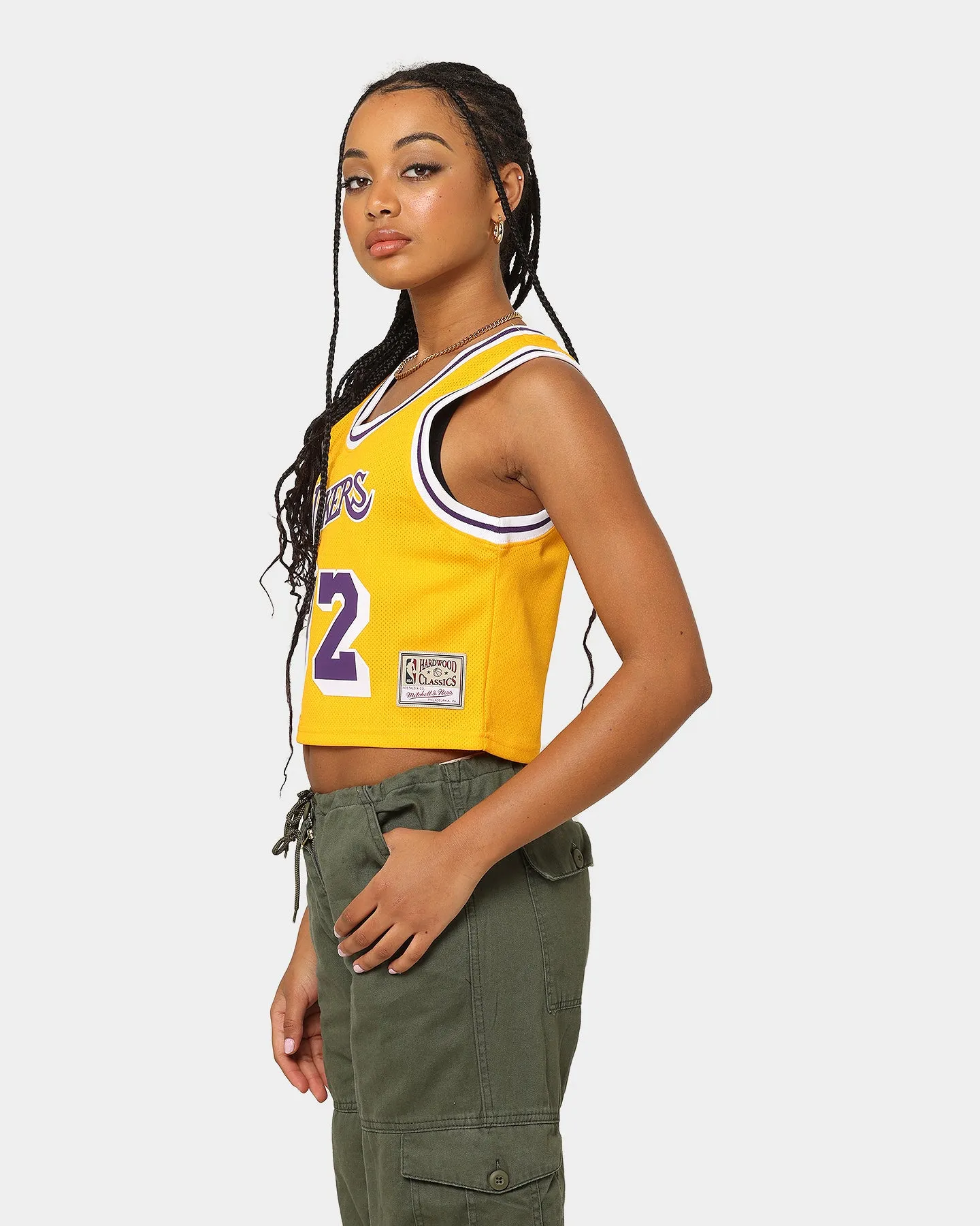 Mitchell & Ness Women's Los Angeles Lakers Earvin "Magic" Johnson #32 NBA Cropped Jersey Yellow/Purple