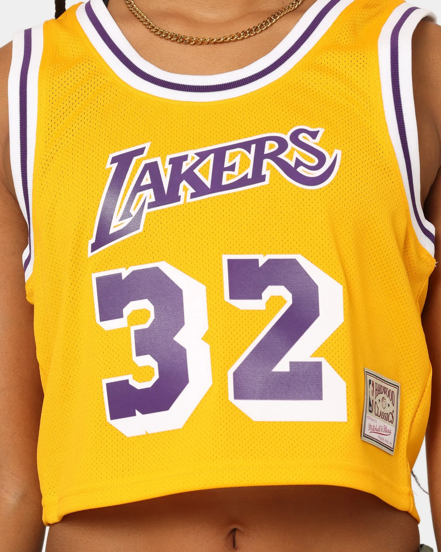 Mitchell & Ness Women's Los Angeles Lakers Earvin "Magic" Johnson #32 NBA Cropped Jersey Yellow/Purple