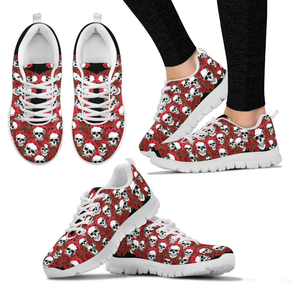 Roses & Skull Sneakers - White Soles