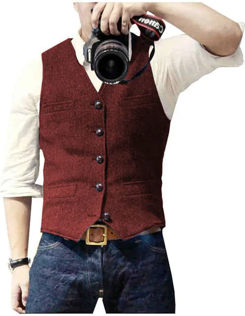 Slim-fit Herringbone Vest Casual Business Professional Formal Wear Groomsmen