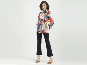 Women Printed Spread Collar Shirt