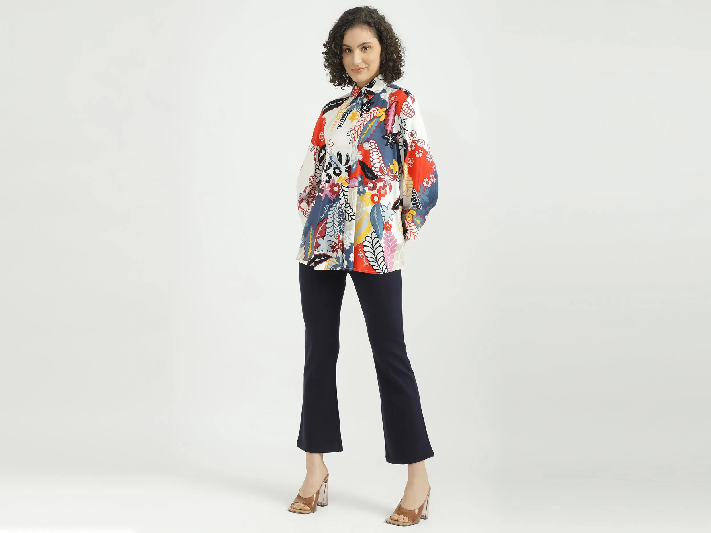 Women Printed Spread Collar Shirt