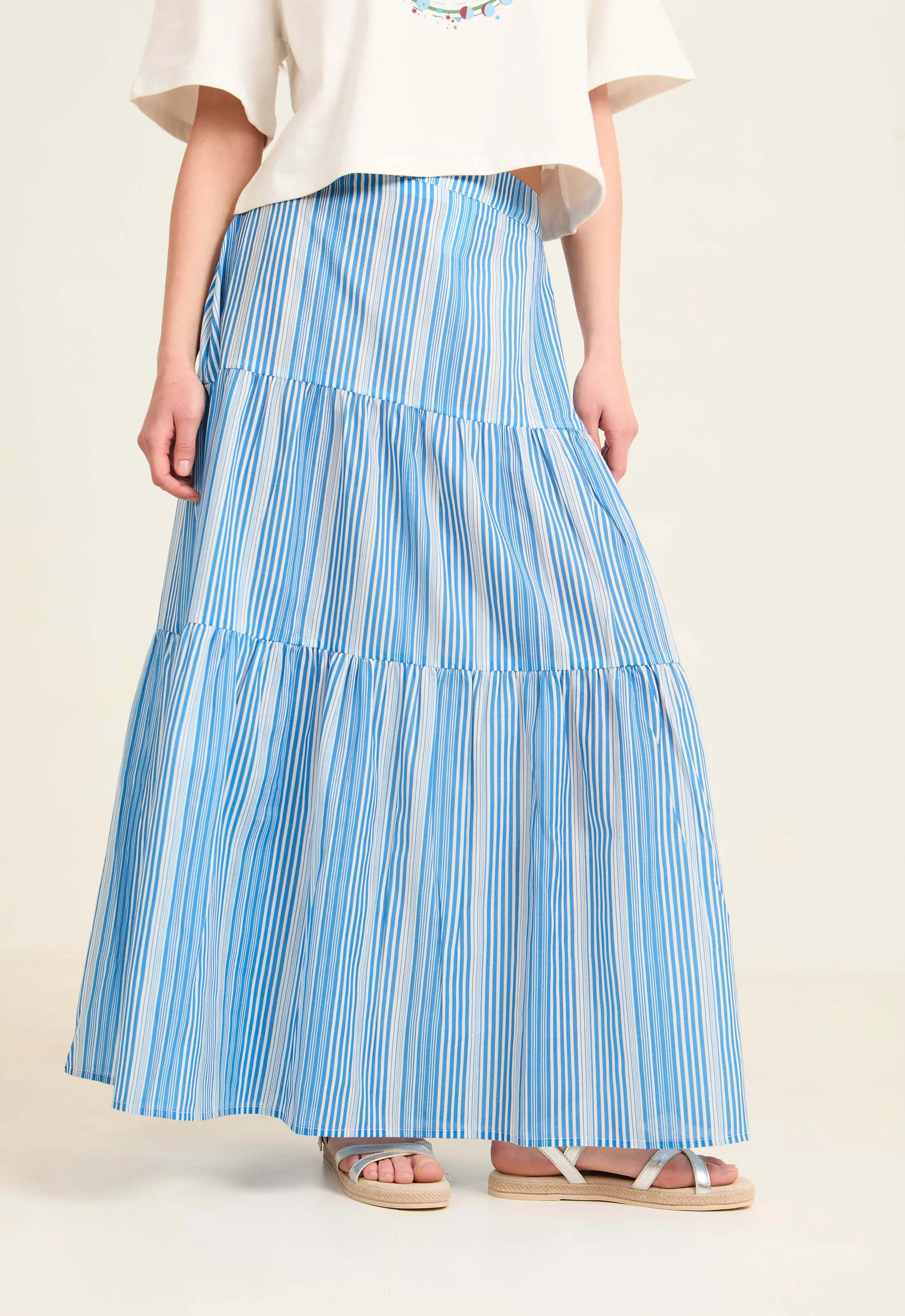 Women  Skirt Maxi StrippedCotton Multicolor