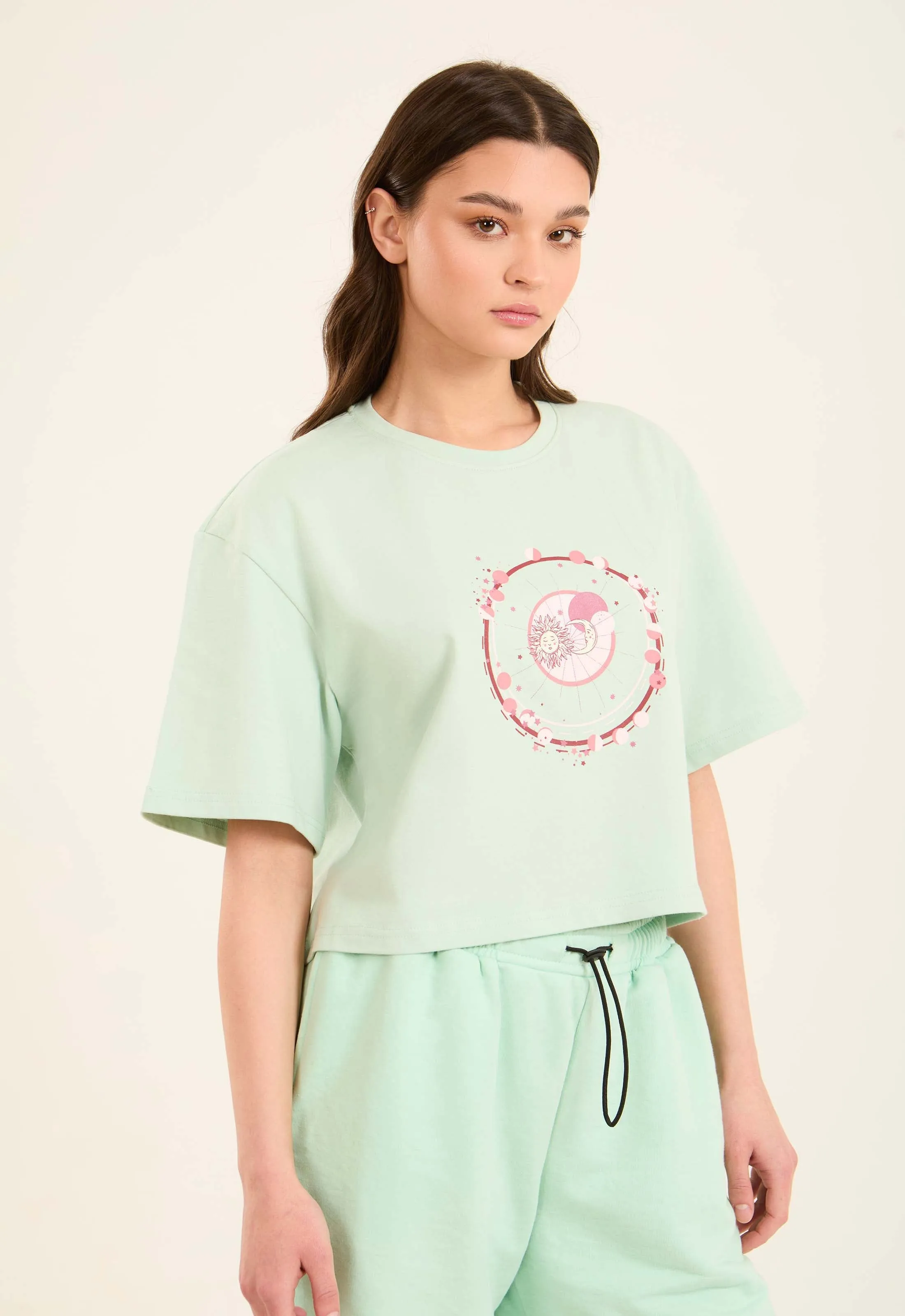 Women  T-Shirt Cropped T Shirt Cotton Green