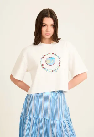 Women  T-Shirt Cropped T Shirt Cotton Off White