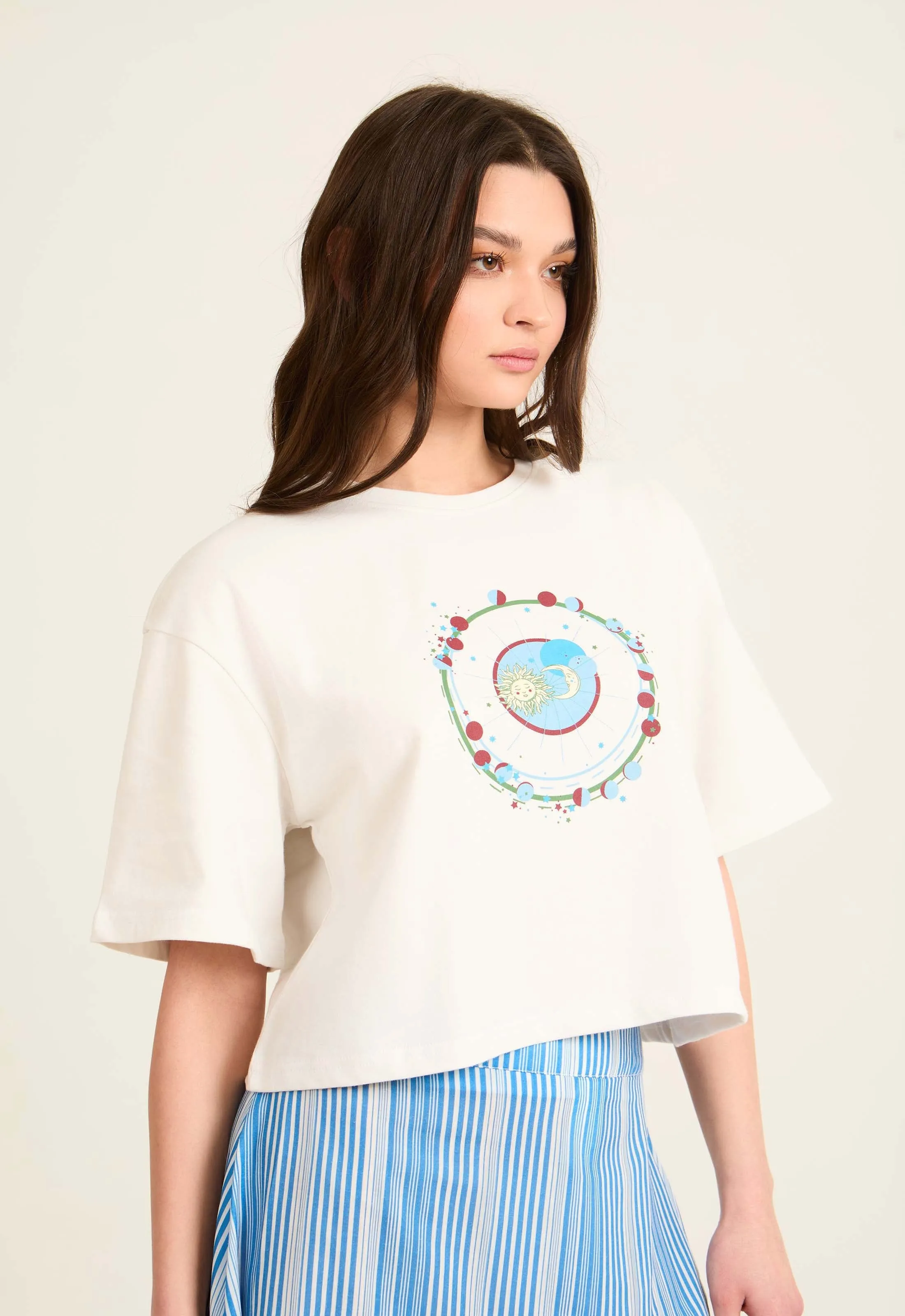Women  T-Shirt Cropped T Shirt Cotton Off White