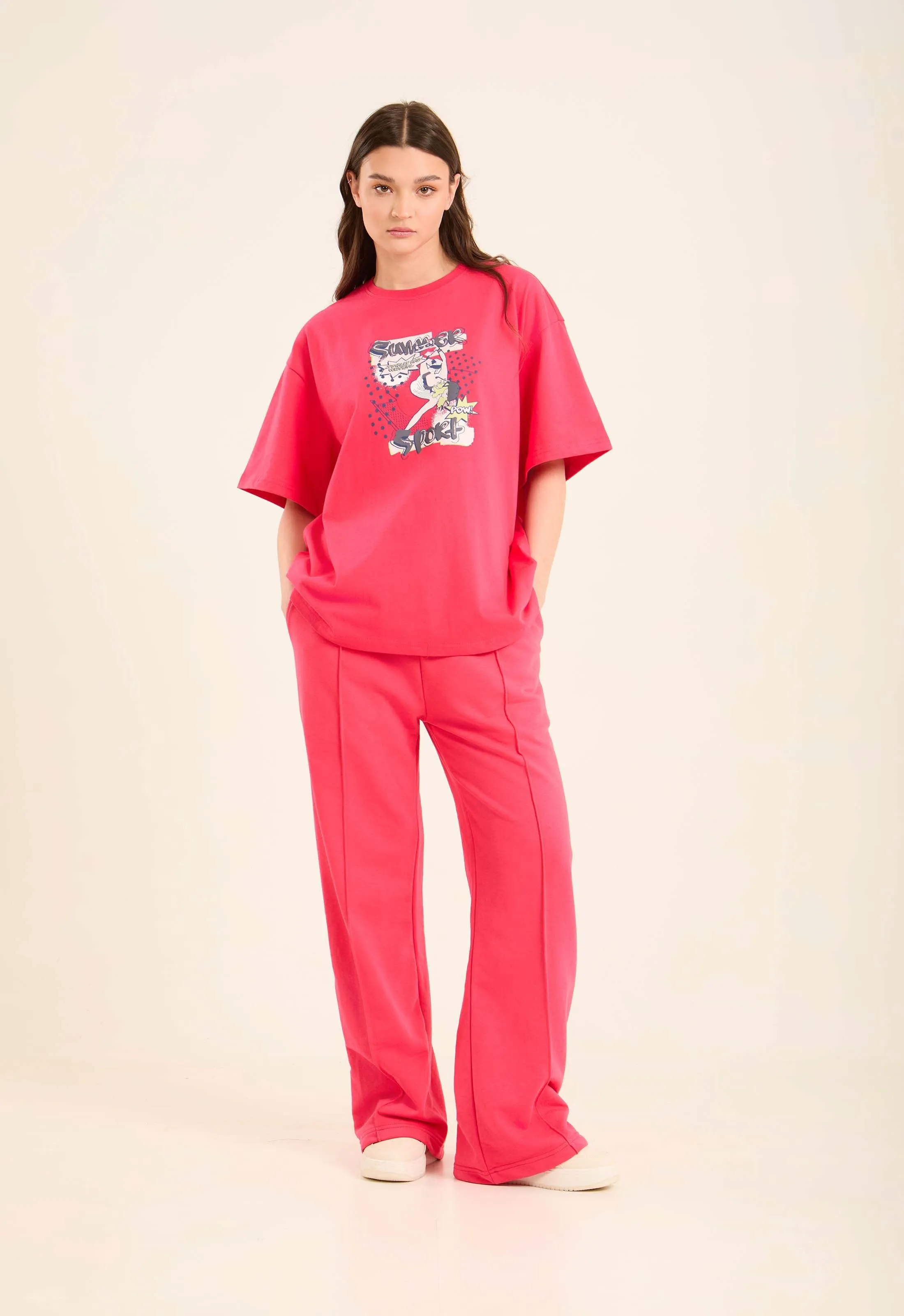 Women  T-Shirt Oversized T Shirt Cotton Pink