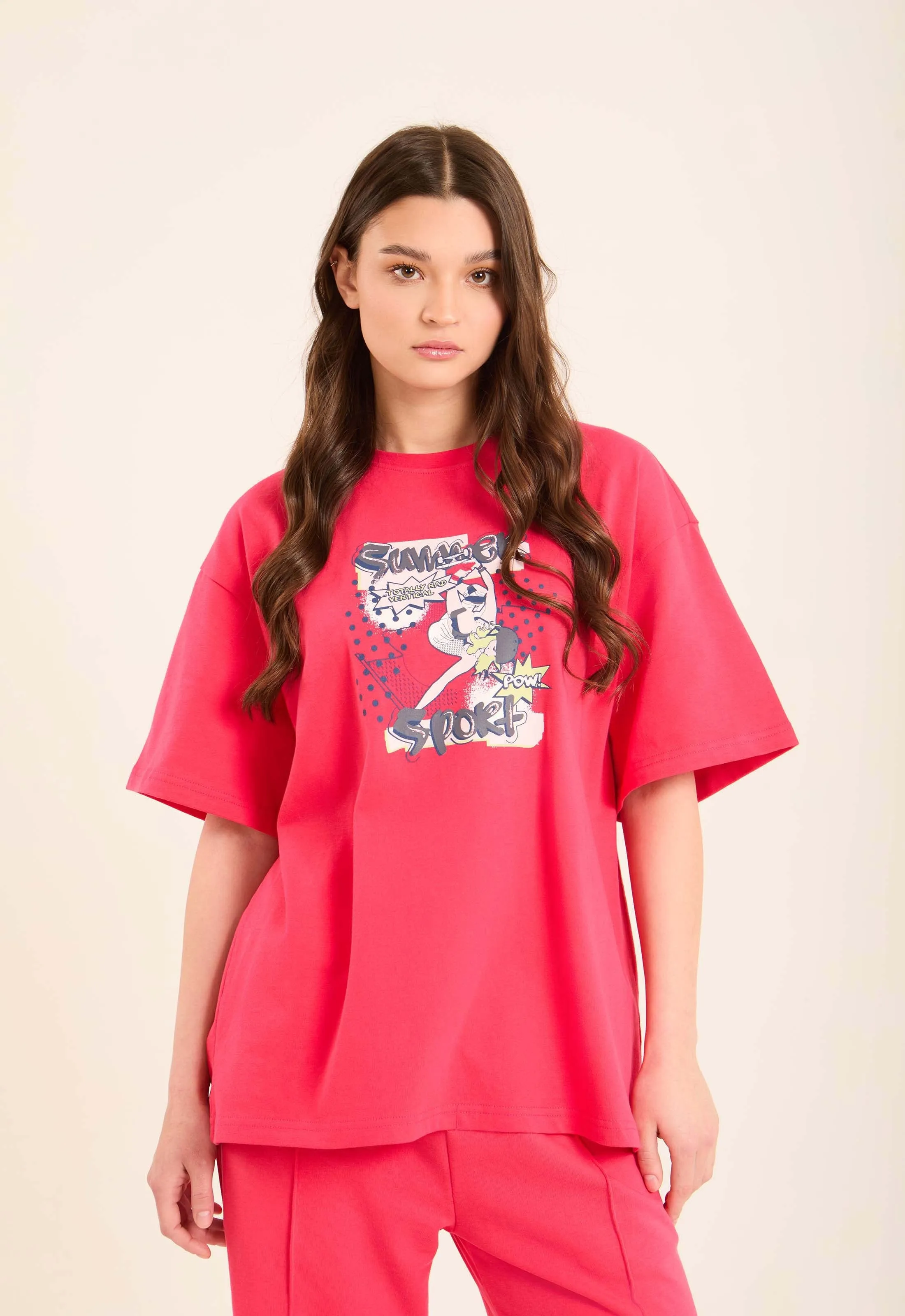Women  T-Shirt Oversized T Shirt Cotton Pink
