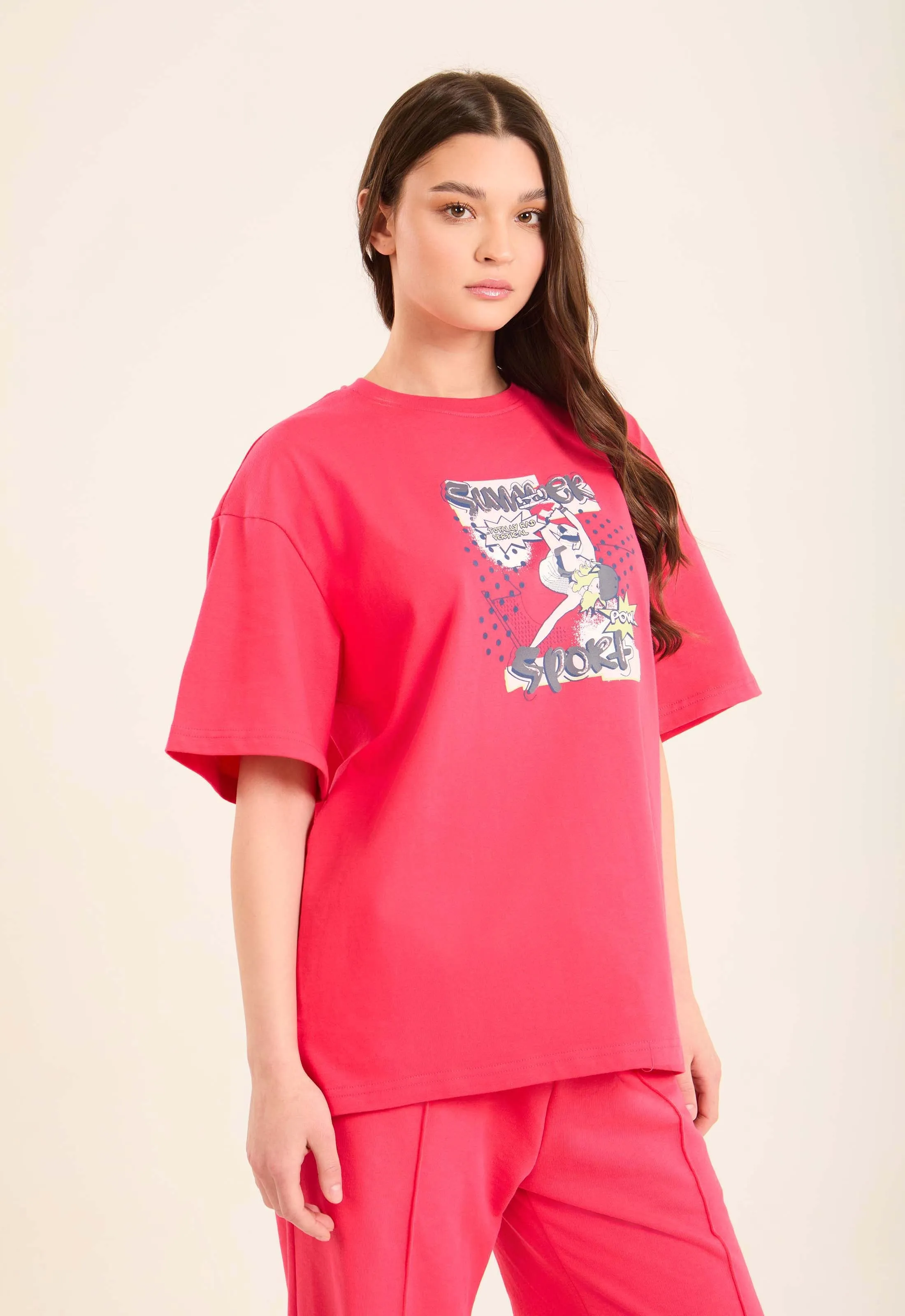 Women  T-Shirt Oversized T Shirt Cotton Pink